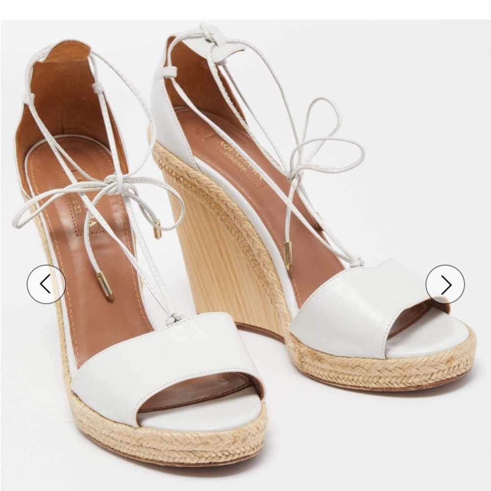 Aquazzura “Alexa” White Leather Wedge Espadrille Sandals Size 37 (6.5) USA